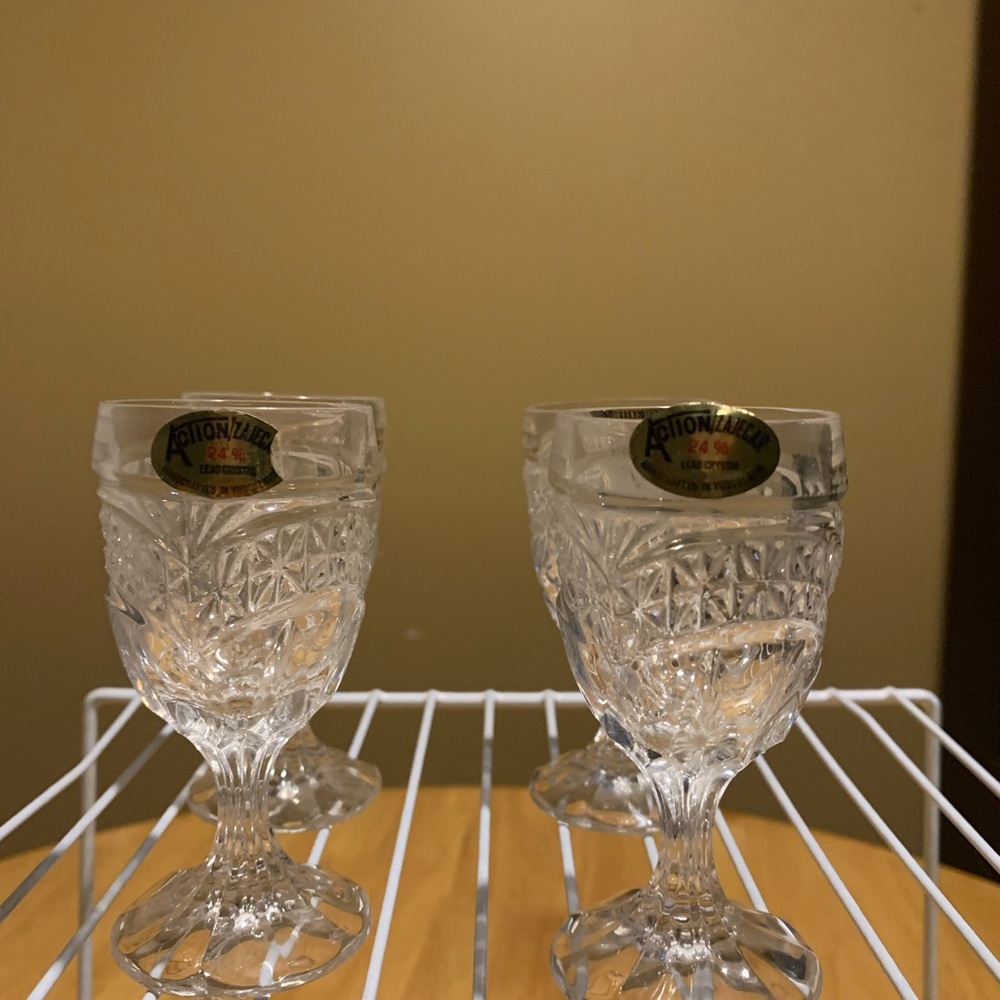 4 Vintage Action Zajecar Lead Crystal Cordial  Sherry Glasses ( Yugoslavia)